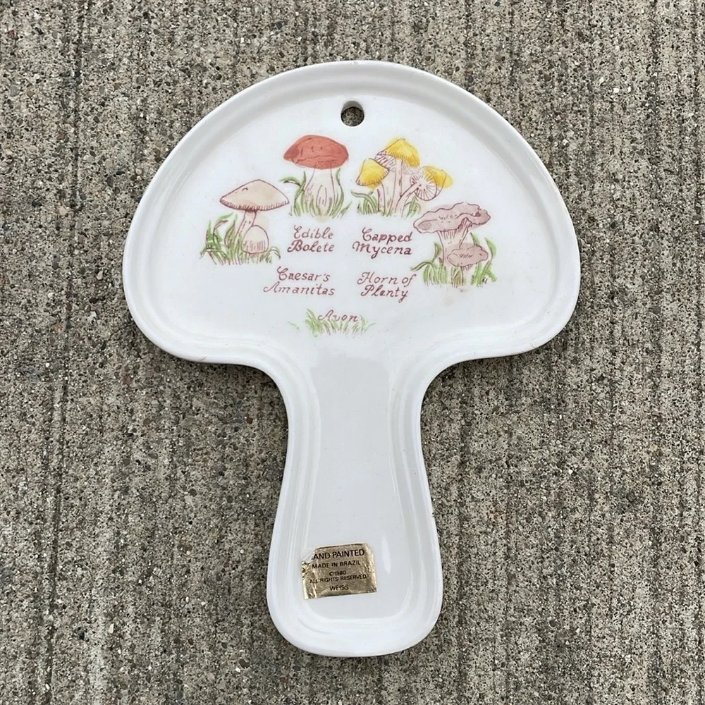 Vintage 1980 Avon Mushroom Spoon Rest Ceramic Wall Hanging Hand Painted Brazil